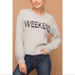 Hem Thread Weekend Gray Fuzzy Sweater 